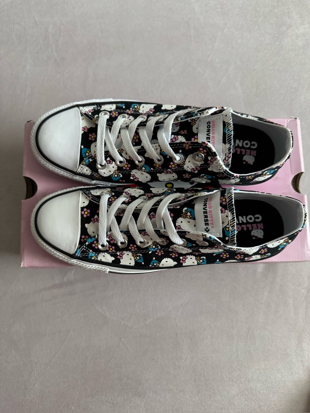 Converse Black Hello Kitty Floral Low-Top Sneakers with Pink & Blue Accents - Picture 3 of 11